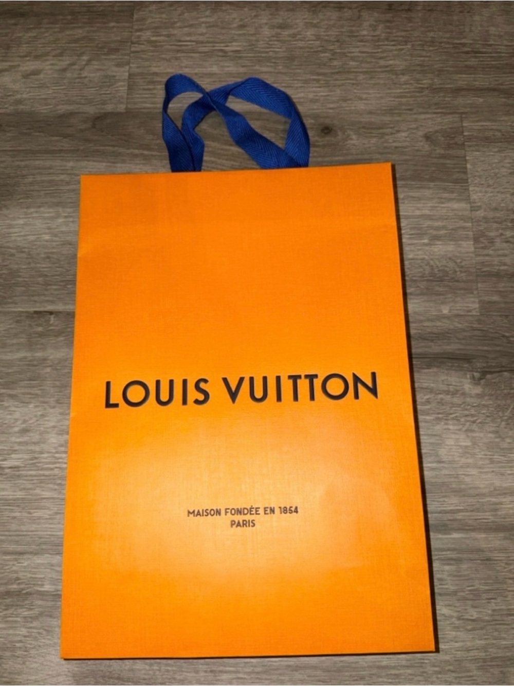 Louis Vuitton Orange Paper Shopping Bag with Blue Ribbon Handles